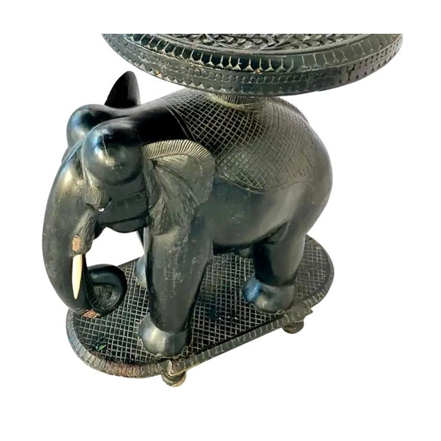Wood Early 20th Century Anglo-Indian Carved Ebonized Elephant Side Table For Sale - Image 7 of 15