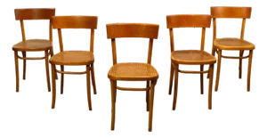 Mid to Late 20th Century Bauhaus Beech Bentwood Dining Chairs W/Cane Seats by Thonet Set of 5