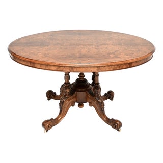 Antique Victorian Inlaid Burr Walnut Loo Table, 1860 For Sale