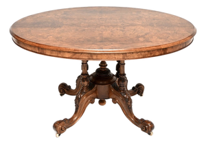 Antique Victorian Inlaid Burr Walnut Loo Table, 1860