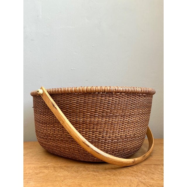 Vintage Shaker Handled Woven Rattan Basket For Sale - Image 16 of 16