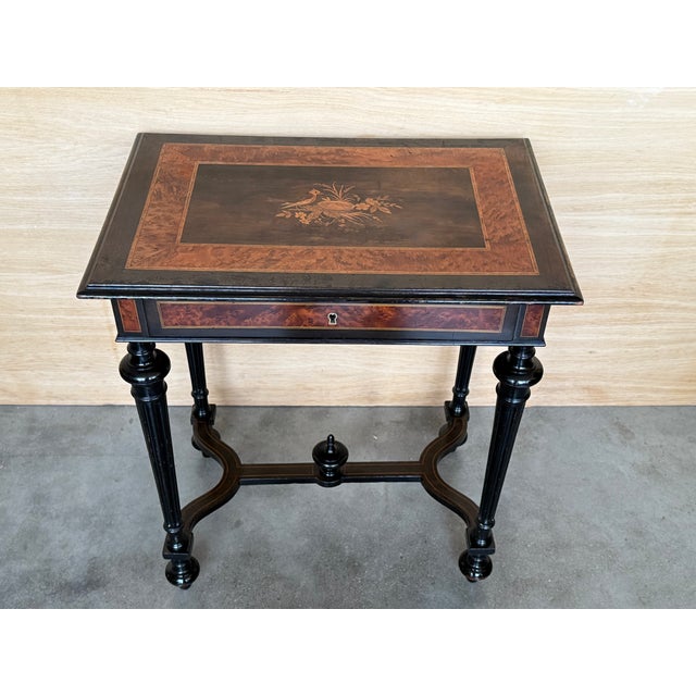 Wood Late 19th Century Sewing or Side Table Napoleon III Wood Marquetry France For Sale - Image 7 of 17
