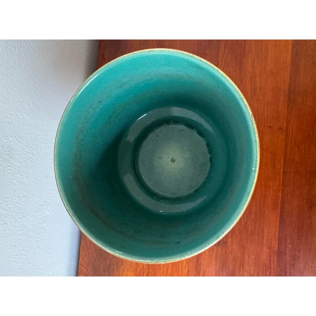 Vintage Mid-Century Ceramic Planter With Dimensional Fat Lava Style Glaze, Orange Brown & Teal For Sale In Boise - Image 6 of 12