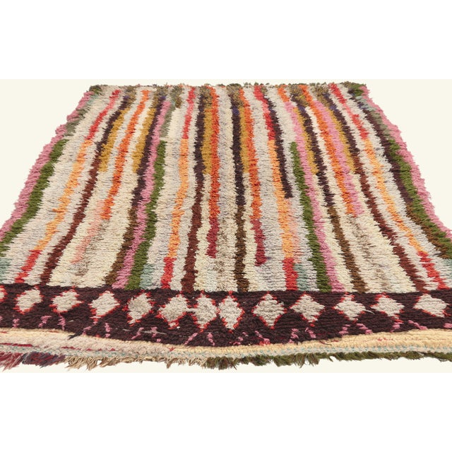 Tribal Vintage Azilal Boucherouite Moroccan Rug, 04'00 X 06'05 For Sale - Image 3 of 10