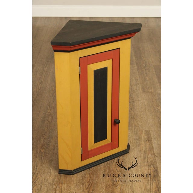Pair Of Handcrafted Folk Art Painted Pine Corner Cabinets For Sale - Image 17 of 18
