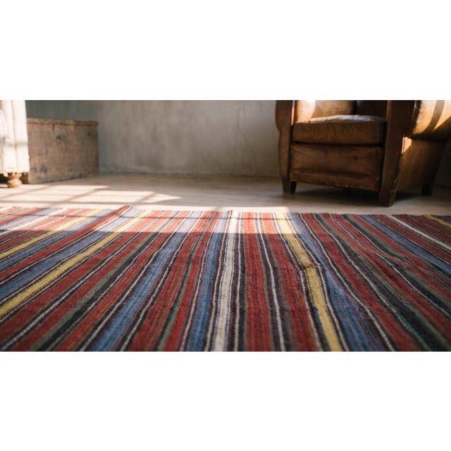 Textile 1900s Multicolor Striple Kilim Antique n.w. Persian Flat-Weave Rug 6' X 6'6" Wool Carpet For Sale - Image 7 of 9