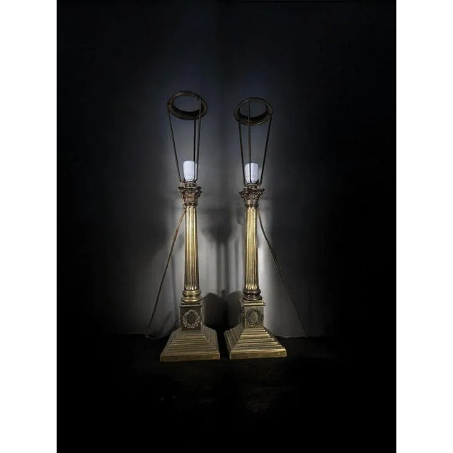 19th Century Bronze Column Table Lamps, 1890, Set of 2 For Sale - Image 4 of 13