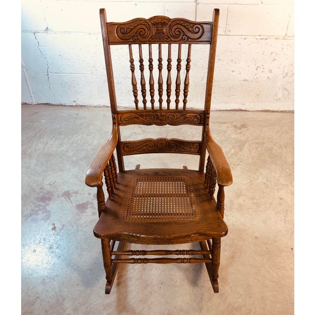QuarterSawn Oak Hand Carved Rocking Chair Chairish