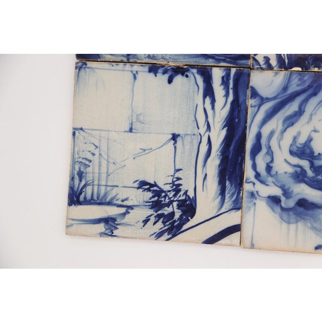 Baroque 19th Century Set of Four Tiles Depicting a Woman Seated in a Field and Trees, Portuguese Baroque For Sale - Image 3 of 9