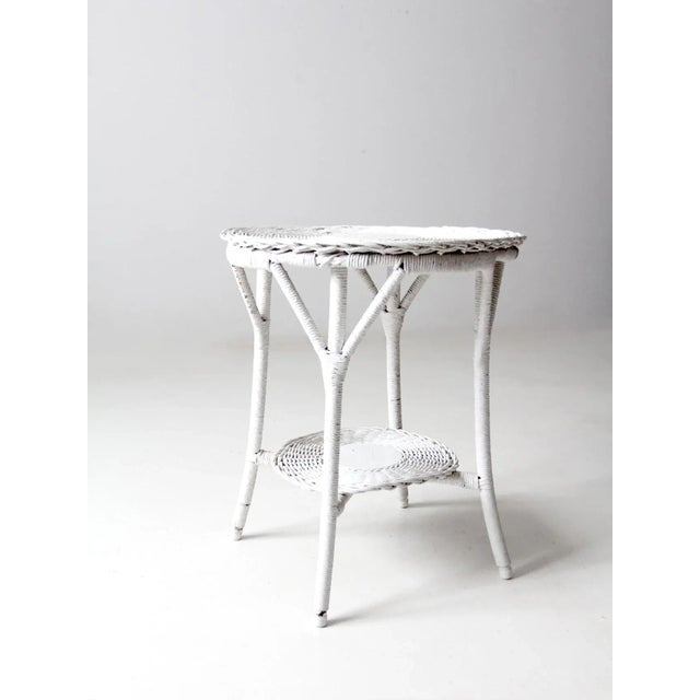 Wood Antique White Wicker Table For Sale - Image 7 of 13