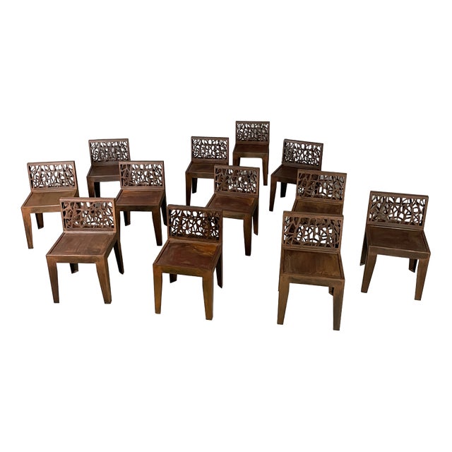 Italian Postmodern Chairs in Corten attributed to Marc Aurel for Metalco, 2010s, Set of 12 For Sale