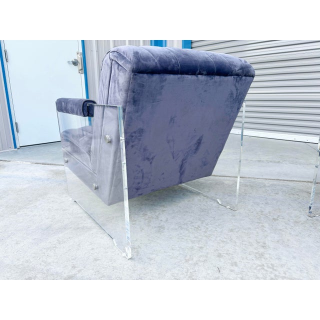 1980s Velvet and Lucite Lounge Chairs For Sale - Image 12 of 14