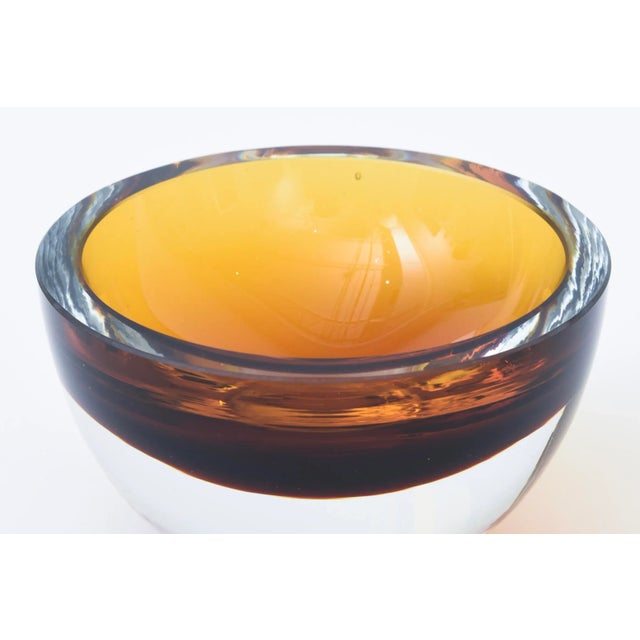 Vintage Signed Murano Thick Walled Sommerso Glass Bowl Amber, Brown, Clear, 1960's For Sale - Image 4 of 10
