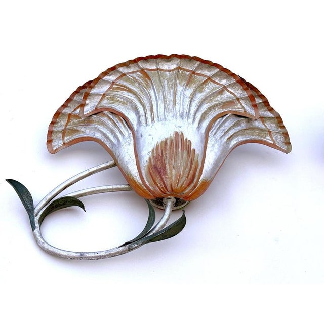 Large Italian Silver Leaf and Metal Flower Wall Sconces, 1970s, Set of 2 For Sale - Image 17 of 18