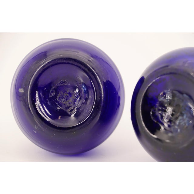 Pair of 19th Century Portuguese Blue Hand-Blown Glass Perfume Bottles For Sale - Image 11 of 16