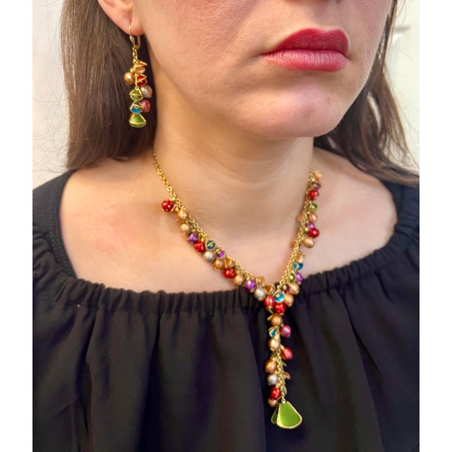 52 Gm 18 Karat multi color enamel Necklace & Earring Suite Bridal Princess Necklace One of our premium Neckalce from our...