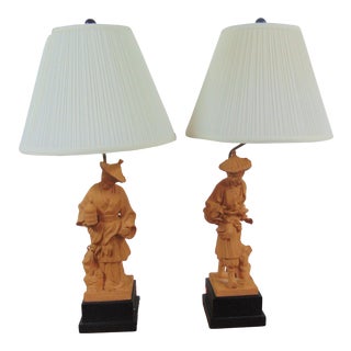 Chapman Asian Figural Terra Cotta Lamps - a Pair For Sale