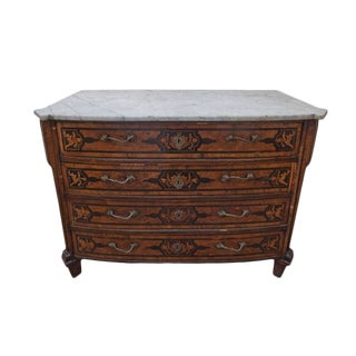 18th Century Italian Walnut Veneered Commode With White Marble Top For Sale