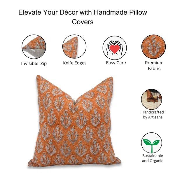 Fabdivine Thick Linen Pillow Cover by Block Printed Design 18x18 Inch- Neel Gagan For Sale - Image 4 of 4