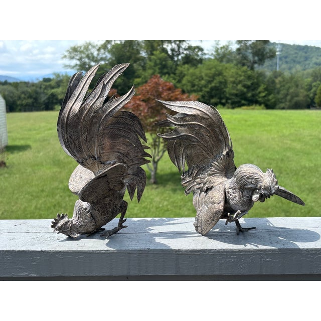 Fighting Cocks! A pair of highly-detailed and uniquely modeled roosters in silver metal. Incredible - and we mean...