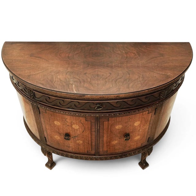 1930s Burr Walnut Louis XVI Revival Demilune Wood Cabinet For Sale - Image 4 of 7