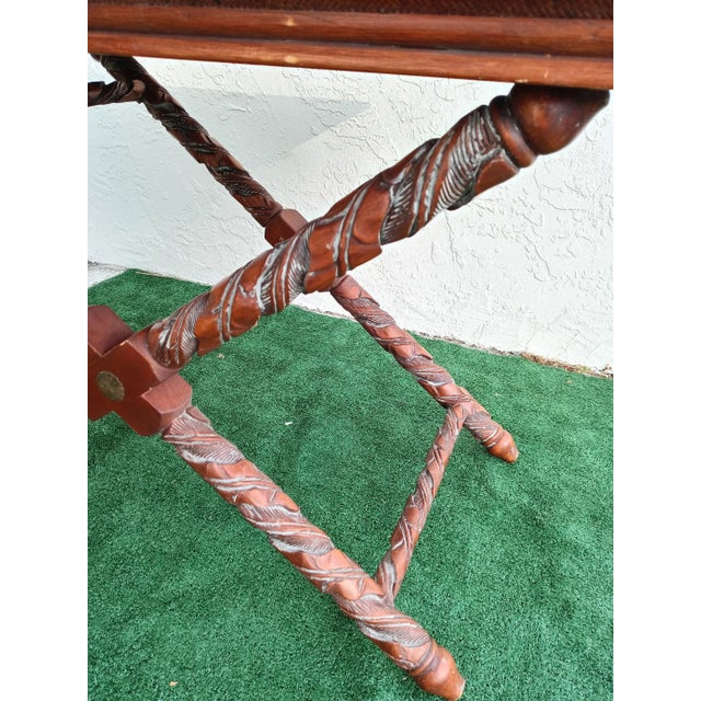 2000 - 2009 Vintage Large Wicker Carved Leaf Wood Removable Tray Table Top Coffee Table For Sale - Image 5 of 7