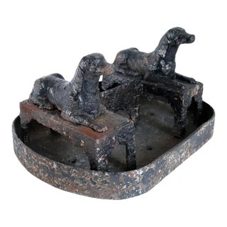 19th Century English Regency Painted Cast Iron Figural Recumbent Dogs Boot Scraper For Sale
