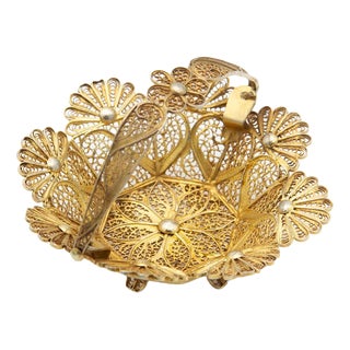 Gilded Silver Catchall in Filigree Mesh For Sale