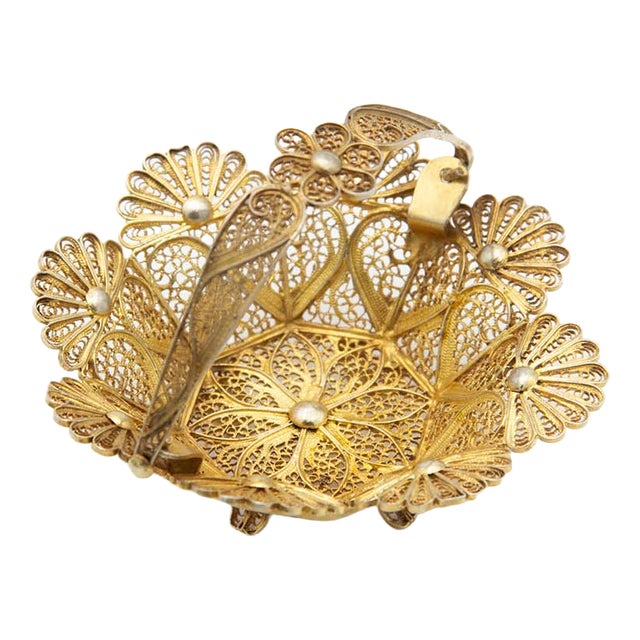 Gilded Silver Catchall in Filigree Mesh For Sale