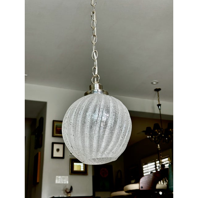 1970s 1970s Single Murano Globe Shape Clear Textured Glass Ceiling Pendant Light For Sale - Image 5 of 17