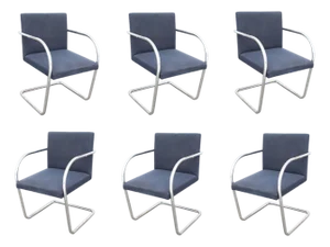 Late 20th Century Set of 6 Knoll Mies Van Der Rohe Tubular Brno Chairs
