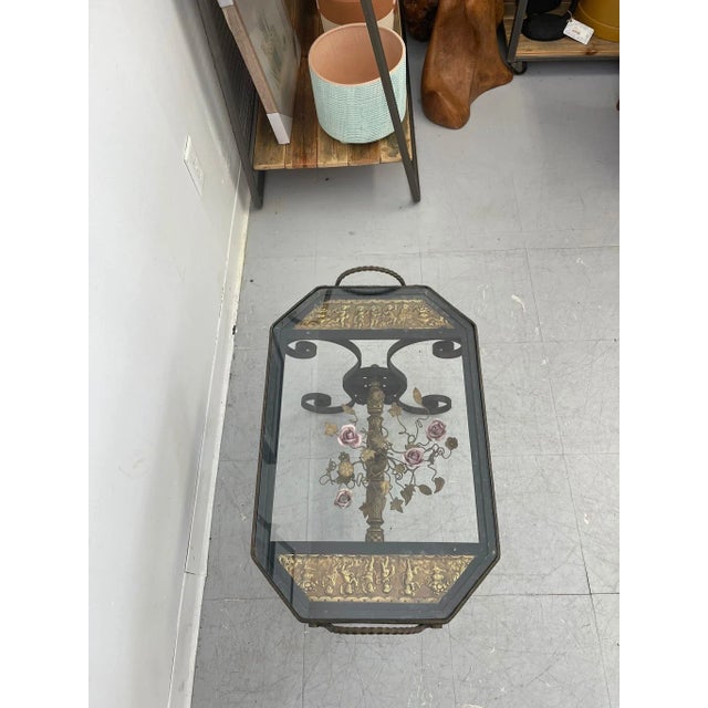 1970s 1970s Vintage Wrought Iron Side Table With Ornate Detailing and Glass Top. For Sale - Image 5 of 10