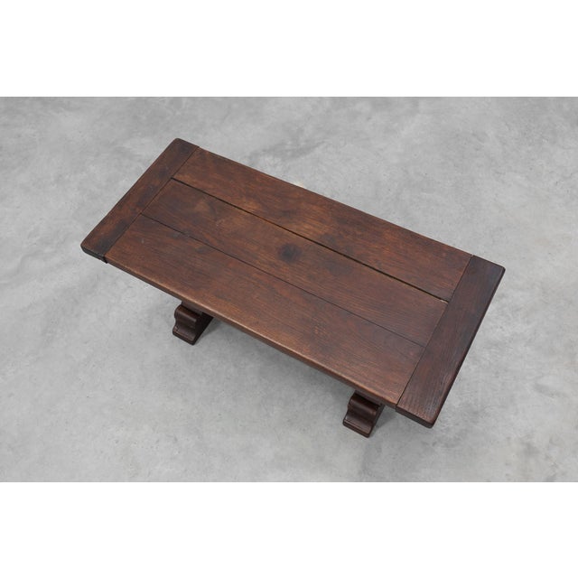 Dark Oak Coffee Table with Spiral‑Turned Trestle Legs, France, 1915 For Sale - Image 11 of 13