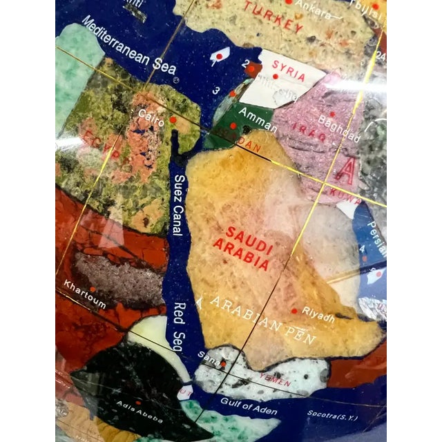 20th Century Lapis Blue Gemstone World Globe With Gilt Meridian Stand For Sale - Image 12 of 18