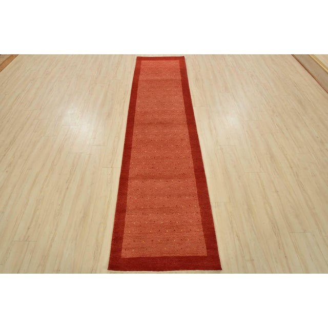 Contemporary Gabbeh Runner 2’6” X 9’9” Red Wool Contemporary Hand-Knotted Oriental Rug For Sale - Image 3 of 12