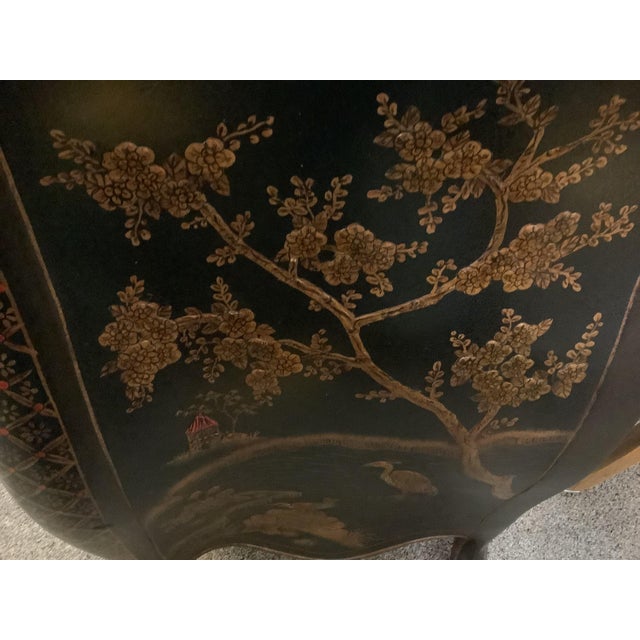 Wood Black Chinoiserie Chest of Drawers With Marble Top. Bombe Style For Sale - Image 7 of 8