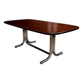 Geraldo de Barros “Torm” Conference Dining Table in Chrome & Brazilian Rosewood (Jacaranda), Brazil, 1970s – Lot 7 For Sale