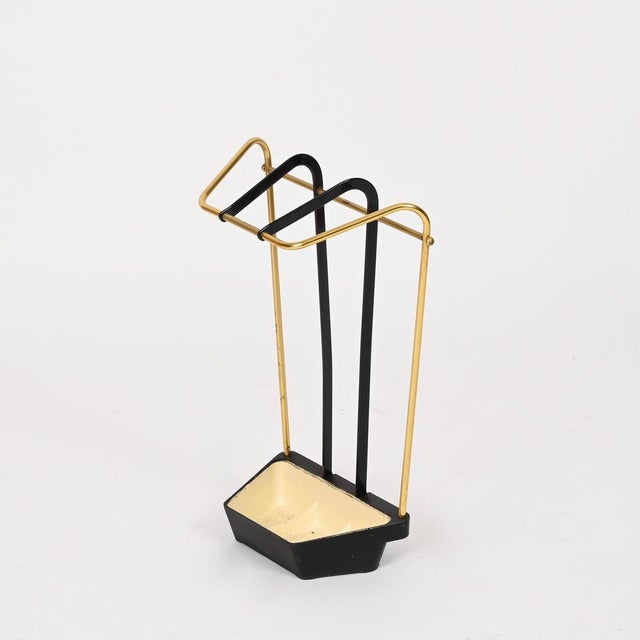 Vintage Brass and Enameled Metal Umbrella Stand by Gio Ponti, Italy, 1950s For Sale - Image 6 of 12