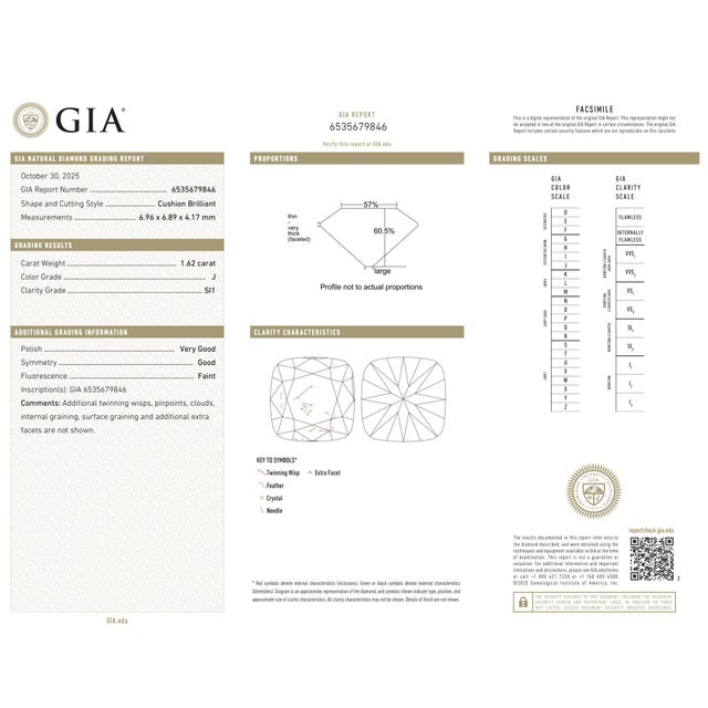 1930s 1930s Art Deco Gia 1.62 Carat Old Mine Cut Diamond Platinum Engagement Ring, Size 5.5 For Sale - Image 5 of 6