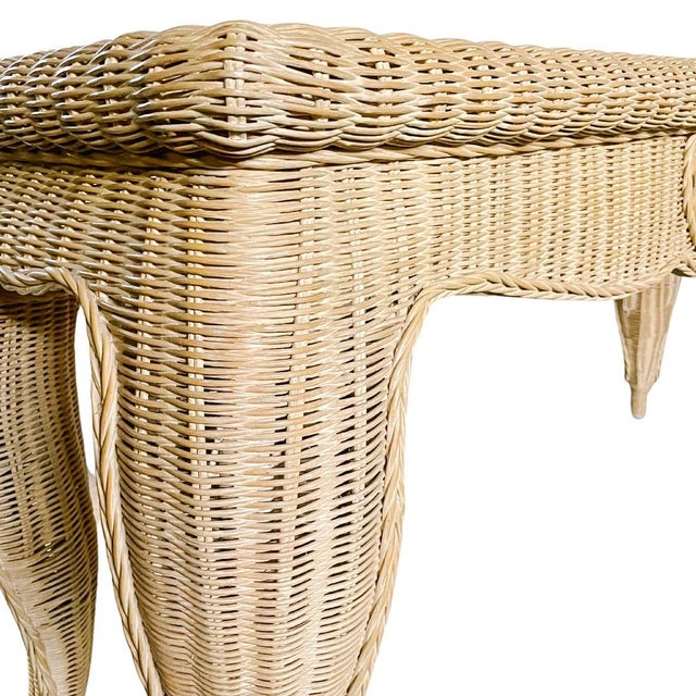 1980s Coastal Woven Rattan Console Table With Glass Top For Sale - Image 4 of 7