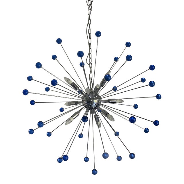 Contemporary Blue “Star” Murano Glass Sputnik Chandelier For Sale