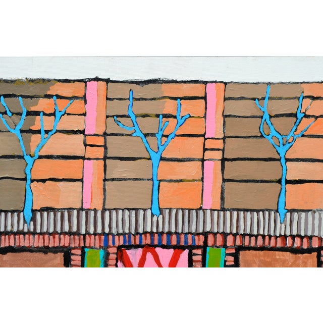 Modernist urban three trees oil painting by San Francisco artist Michael William Eggleston (American, 20th century)....