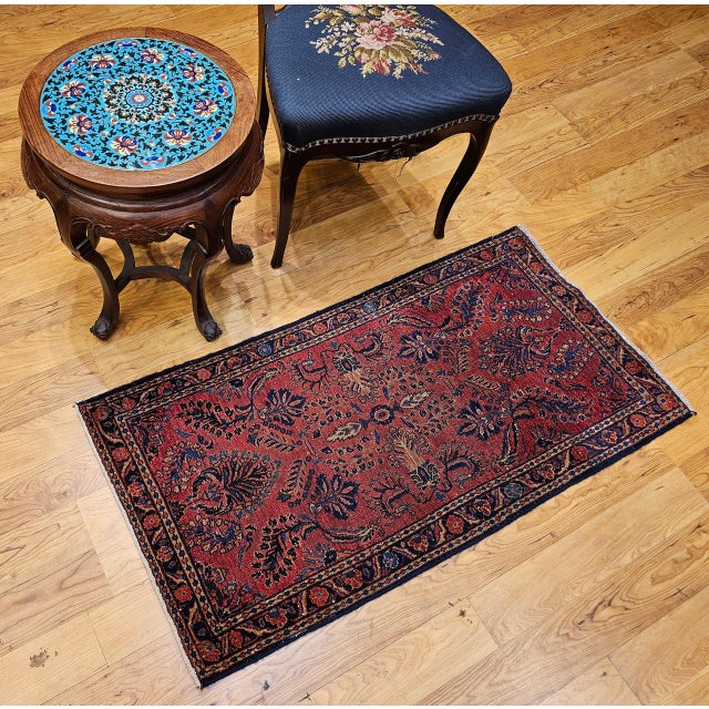 Antique Persian Lilian Accent Rug, Hand-Knotted Wool, Allover Floral Pattern, Red & Navy, 2x4 For Sale - Image 13 of 13
