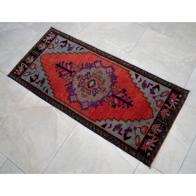 Turkish 1970s Vintage Hand Knotted Small Rug For Sale - Image 3 of 8