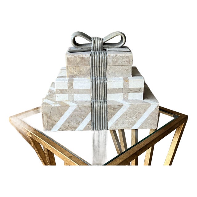 Whimsical Circa 1980 Multi-Tier Tessellated Travertine Stone Jewelry Box by Renoir Designs For Sale