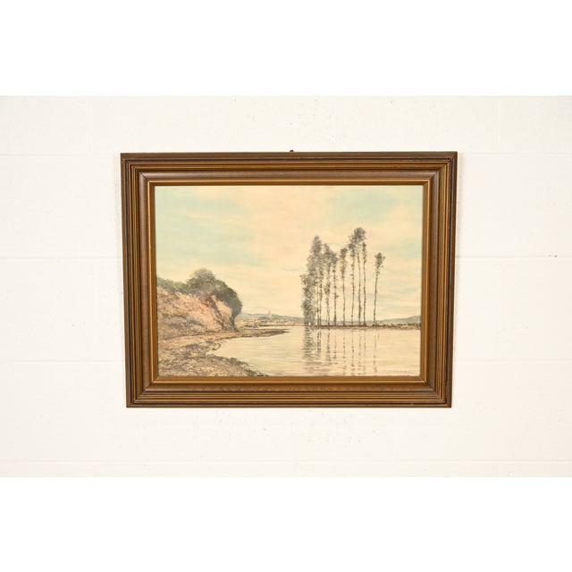 A beautiful framed print of "View on the Seine: Harp of the Winds" By Homer Dodge Martin USA, Circa Mid-20th Century...
