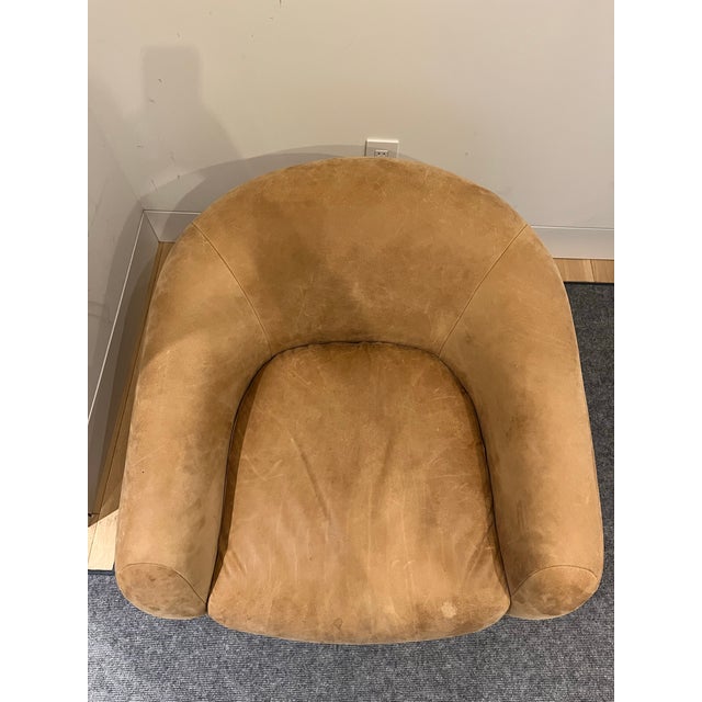 Modern Cb2 Laszlo Leather Swivel Chair For Sale - Image 3 of 12