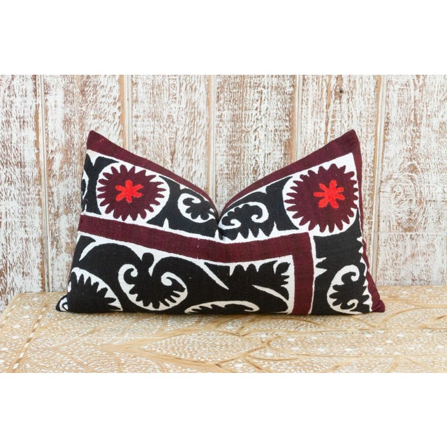 Black Vorisa Bukhara Suzani Lumbar Pillow For Sale - Image 8 of 8