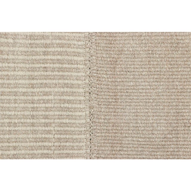 Rug & Kilim Rug & Kilim’s Oversized Contemporary Kilim With Textural Beige and Cream Stripes For Sale - Image 4 of 7