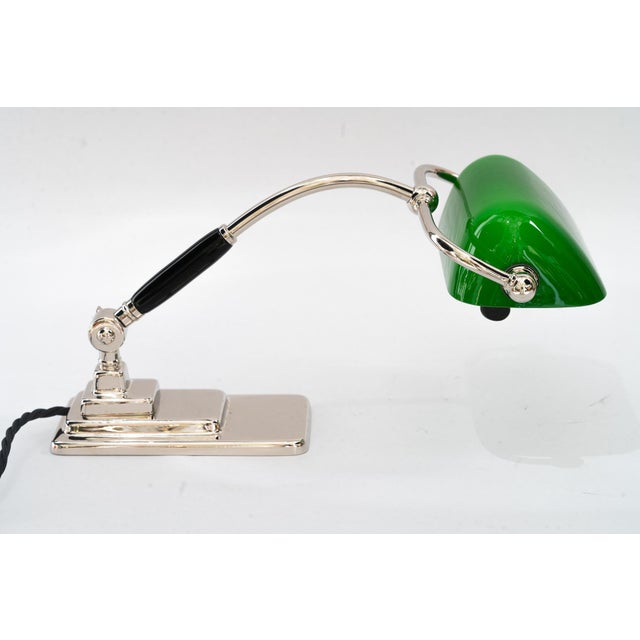 Metal Art Deco Banker Lamp with Green Glass Shade, Vienna, Austria, 1920s For Sale - Image 7 of 18